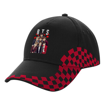 BTS hearts, Adult Cap RACING Ultimate Black/Red, (100% COTTON DRILL, ADULT, UNISEX, ONE SIZE)