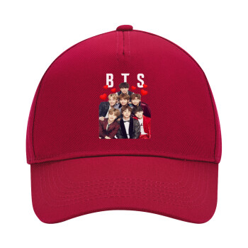 BTS hearts, Adult Ultimate Hat RED, (100% COTTON DRILL, ADULT, UNISEX, ONE SIZE)