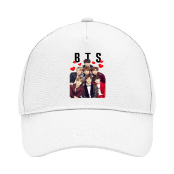 BTS hearts, Adult Baseball Cap, Drill, White (100% COTTON, ADULT, UNISEX, ONE SIZE)