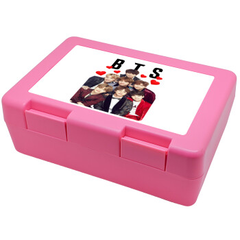 BTS hearts, Παιδικό δοχείο κολατσιού ΡΟΖ 185x128x65mm (BPA free πλαστικό)