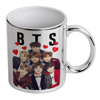 BTS hearts, Mug ceramic, silver mirror, 330ml