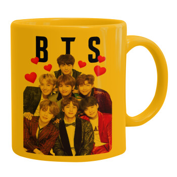 BTS hearts, Ceramic coffee mug yellow, 330ml (1pcs)