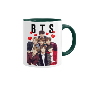 BTS hearts, Κούπα χρωματιστή πράσινη, κεραμική, 330ml