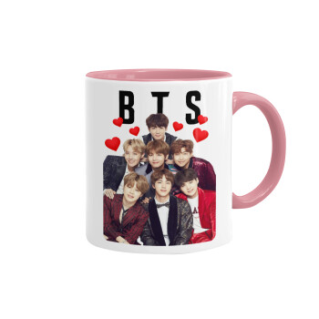 BTS hearts, Κούπα χρωματιστή ροζ, κεραμική, 330ml