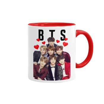 BTS hearts, Κούπα χρωματιστή κόκκινη, κεραμική, 330ml