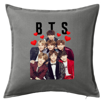 BTS hearts, Μαξιλάρι καναπέ Γκρι 100% βαμβάκι, περιέχεται το γέμισμα (50x50cm)