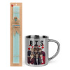 Easter Set, metallic thermal cup (300ml) & aromatic flat Easter candle (30cm) (TURQUOISE)