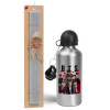 Easter Set, metallic silver aluminum water bottle (500ml) & aromatic flat Easter candle (30cm) (GRAY)