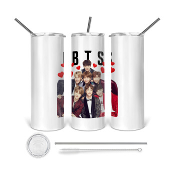 BTS hearts, 360 Eco friendly stainless steel tumbler 600ml, with metal straw & cleaning brush