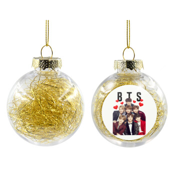 BTS hearts, Transparent Christmas tree ball ornament with gold filling 8cm