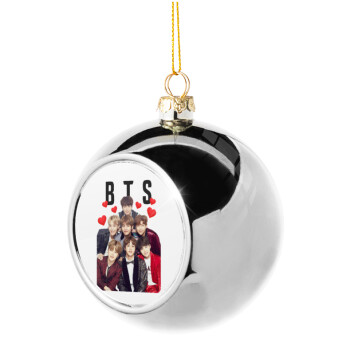 BTS hearts, Silver 8cm Christmas tree ball ornament