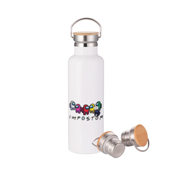 Among US impostor, Stainless steel White with wooden lid (bamboo), double wall, 750ml