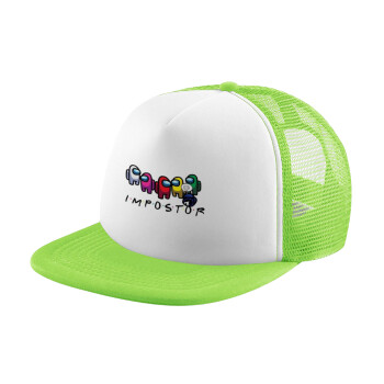 Among US impostor, Child's Soft Trucker Hat with Green/White Mesh (POLYESTER, CHILDREN'S, ONE SIZE)