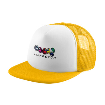 Among US impostor, Adult Soft Trucker Hat with Yellow/White Mesh (POLYESTER, ADULT, UNISEX, ONE SIZE)