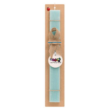 Among US impostor, Easter Set, wooden keychain & aromatic flat Easter candle (30cm) (TURQUOISE)