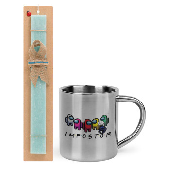 Among US impostor, Easter Set, metallic thermal cup (300ml) & aromatic flat Easter candle (30cm) (TURQUOISE)