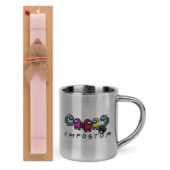 Among US impostor, Easter Set, metallic thermal cup (300ml) & aromatic flat Easter candle (30cm) (PINK)