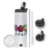 Travel Tumbler 2 Lids, with metal straw & cleaning brush (Stainless steel 304 Food grade, BPA free, 600ml)