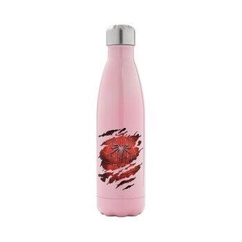 Spiderman cracked, Metal mug thermos Pink Iridiscent (Stainless steel), double wall, 500ml