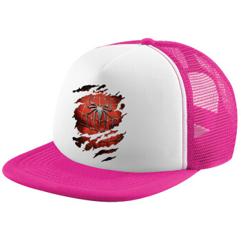 Spiderman cracked, Child's Soft Trucker Hat with Pink/White Mesh (POLYESTER, CHILD, ONE SIZE)