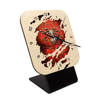 Spiderman cracked, Quartz Table clock in natural wood (10cm)