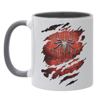 Spiderman cracked, Κούπα χρωματιστή γκρι, κεραμική, 330ml