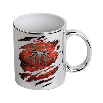 Spiderman cracked, Mug ceramic, silver mirror, 330ml