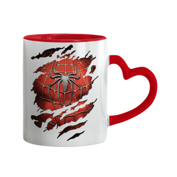 Spiderman cracked, Mug heart red handle, ceramic, 330ml