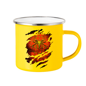 Spiderman cracked, Yellow Enamel Metallic Cup 360ml