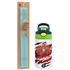 Easter Set, Children's thermal stainless steel bottle with safety straw, green/blue (350ml) & aromatic flat Easter candle (30cm) (TURQUOISE)