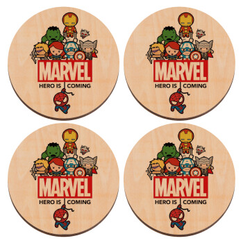 MARVEL, ΣΕΤ x4 Σουβέρ ξύλινα στρογγυλά plywood (9cm)