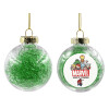 Transparent Christmas tree ball ornament with green filling 8cm