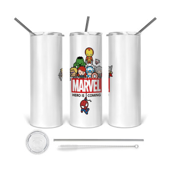 MARVEL, 360 Eco friendly ποτήρι θερμό (tumbler) από ανοξείδωτο ατσάλι 600ml, με μεταλλικό καλαμάκι & βούρτσα καθαρισμού