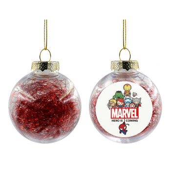 MARVEL, Transparent Christmas tree ball ornament with red filling 8cm