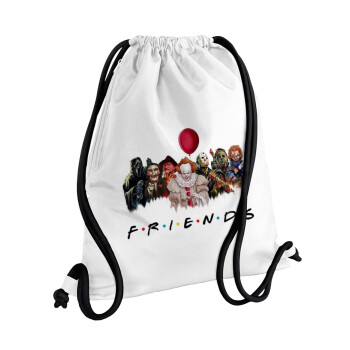 Halloween Friends, Backpack pouch GYMBAG white, with pocket (40x48cm) & thick cords