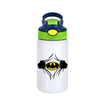 Hero batman, Children's hot water bottle, stainless steel, with safety straw, green, blue (350ml)