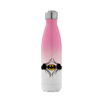 Hero batman, Μεταλλικό παγούρι θερμός Ροζ/Λευκό (Stainless steel), διπλού τοιχώματος, 500ml