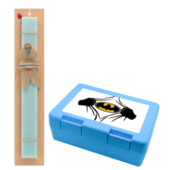 Hero batman, Easter Set, children's snack container BLUE & Easter aromatic flat candle (30cm) (TURQUOISE)