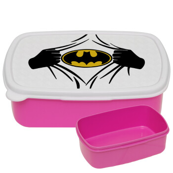 Hero batman, ΡΟΖ παιδικό δοχείο φαγητού (lunchbox) πλαστικό (BPA-FREE) Lunch Βox M18 x Π13 x Υ6cm