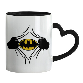 Hero batman, Κούπα καρδιά χερούλι μαύρη, κεραμική, 330ml