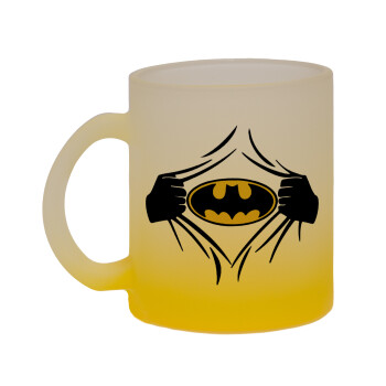 Hero batman, Κούπα γυάλινη δίχρωμη με βάση το κίτρινο ματ, 330ml