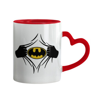 Hero batman, Κούπα καρδιά χερούλι κόκκινη, κεραμική, 330ml