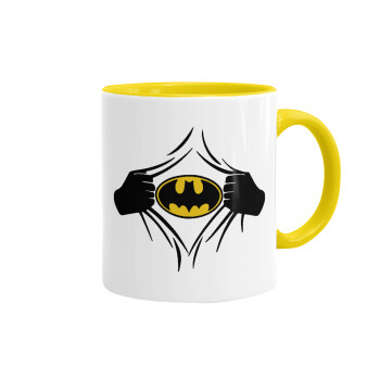 Hero batman, Κούπα χρωματιστή κίτρινη, κεραμική, 330ml