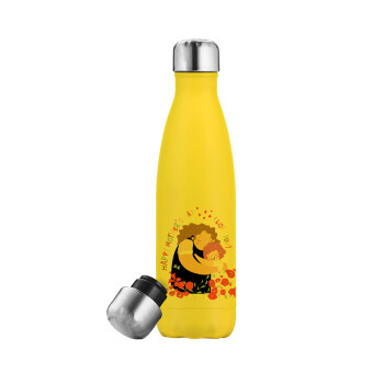 Cute mother, Happy mothers day, Yellow Stainless Steel Metallic Thermos, double-walled, 500ml