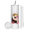 Eco friendly stainless steel tumbler 600ml, with metal straw & cleaning brush