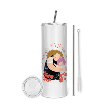 Cute mother, Happy mothers day, Eco friendly ποτήρι θερμό (tumbler) από ανοξείδωτο ατσάλι 600ml, με μεταλλικό καλαμάκι & βούρτσα καθαρισμού