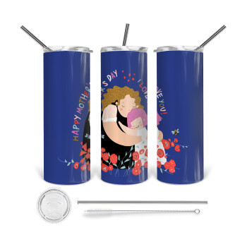 Cute mother, Happy mothers day, 360 Eco friendly ποτήρι θερμό (tumbler) από ανοξείδωτο ατσάλι 600ml, με μεταλλικό καλαμάκι & βούρτσα καθαρισμού