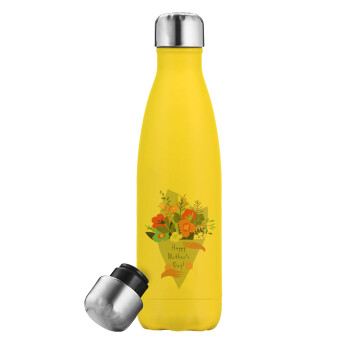 Bouquet of flowers, happy mothers day, Yellow Stainless Steel Metallic Thermos, double-walled, 500ml