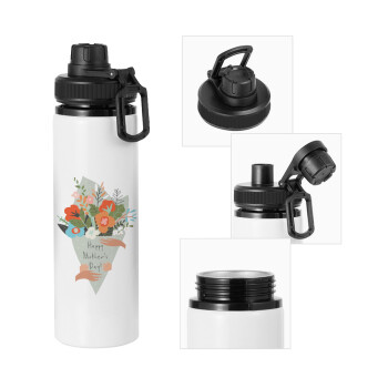 Bouquet of flowers, happy mothers day, Metal water bottle with safety cap, aluminum 850ml