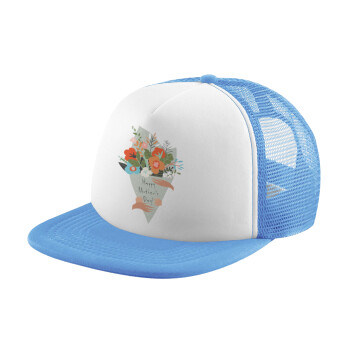 Bouquet of flowers, happy mothers day, Child's Soft Trucker Hat with Blue/White Mesh (POLYESTER, CHILD, ONE SIZE)